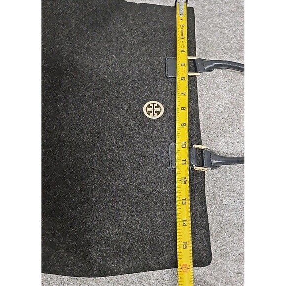Tory Burch Ella Tote Felt Wool Leather Handbag Charcoal Gray Size Large - Picture 10 of 13